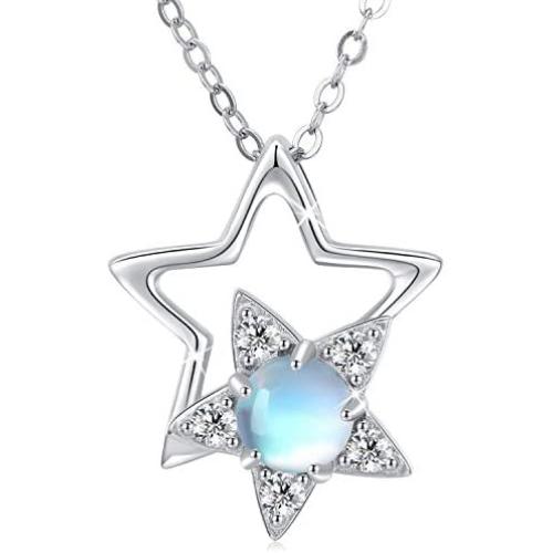 Star Necklace 925 Sterling Silver Moonstone Star Necklace Rainbow Synthetic Moonstone Necklace Moonstone Jewelry Mother Day Gift for Women Daughter Girlfriend