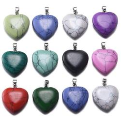 10pcs Mixed Color Heart Shaped Natural Stone Pendants Healing Stone Beads Charm Bulk for Jewelry Making DIY(A479)