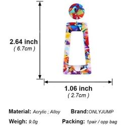 ONLYJUMP Acrylic Dangles Drop Earrings for Women Girls Exaggerated Lightweight Colorful Bohemian Rectangle Circle Geometric Resin Statement Earrings