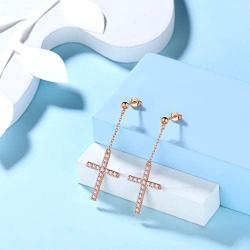 Cross Earrings for Mens Women Pave Cubic Zirconia Iced Out Earrings with Cross Sterling Silver/Black Metal/18K Gold Plated Cross Religious Jewelry Christian Baptism Gift