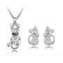 Comelyjewel Premium Quality 4 Pcs Fashion Zircon Crystal Cat Necklace Animal Earrings Jewelry Set Silver blue