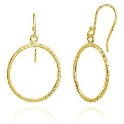 Sterling Silver Hammered Circle Fashion Dangle Earrings