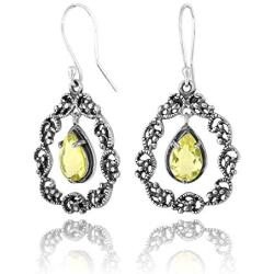 PZ Paz Creations 925 Sterling Silver Lace Teardrop Gemstone Dangle Earrings