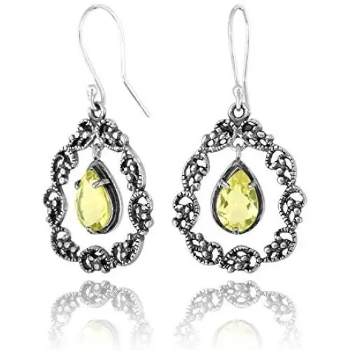 PZ Paz Creations 925 Sterling Silver Lace Teardrop Gemstone Dangle Earrings PZ Paz Creations 925 Sterling Silver Lace Teardrop Gemstone Dangle Earrings