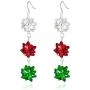 Christmas Bows Flower Piercing Dangle Earrings Red Green White Silver Plated Women Girls Holiday