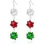 Christmas Bows Flower Piercing Dangle Earrings Red Green White Silver Plated Women Girls Holiday Christmas Bows Flower Piercing Dangle Earrings Red Green White Silver Plated Women Girls Holiday