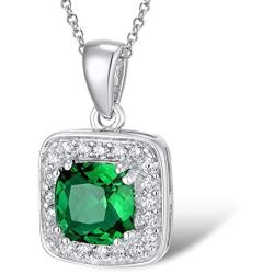 Santuzza Sterling Silver 1 Ct Size Emerald Color CZ Halo Pendants CZ Crystal Stone