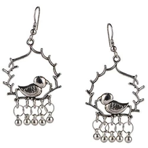 Efulgenz Boho Vintage Antique Ethnic Gypsy Tribal Indian Oxidized Silver Bird Dangle Jewelry Earrings Set