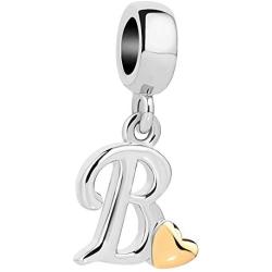 SexyMandala Initial Letter A-Z Alphabet Gold Heart Dangle Charm Bead for Bracelet Necklace