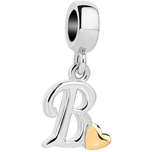 SexyMandala Initial Letter A-Z Alphabet Gold Heart Dangle Charm Bead for Bracelet Necklace