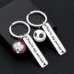 UJIMS The Nightmare Before Christmas Inspired Gifts Jack and Sally Keychain Set of 2 for Boyfriend Girlfriend Movie Fan Jewelry