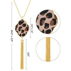 Hicarer 4 Pack Leopard Jewelry Set Y-Shape Tassel Necklace Leopard Rhombus Hook Dangle Earrings Multilayer Bracelet