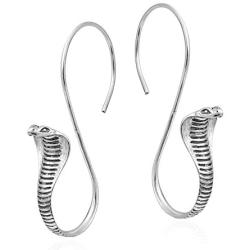 Edgy Curled King Cobra .925 Sterling Silver Snake Dangle Earrings