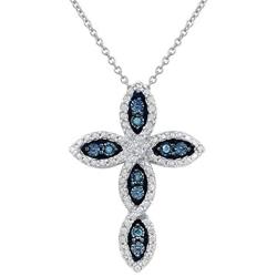 Pipa Bella 925 Sterling Silver Rose Gold Plated Modulated Cross Pendant with Treated Blue and Natural Diamonds. Pendant Necklaces for Women Girls 1/20cttw (IJ - I2 I3)