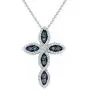 Pipa Bella 925 Sterling Silver Rose Gold Plated Modulated Cross Pendant with Treated Blue and Natural Diamonds. Pendant Necklaces for Women Girls 1/20cttw (IJ - I2 I3)