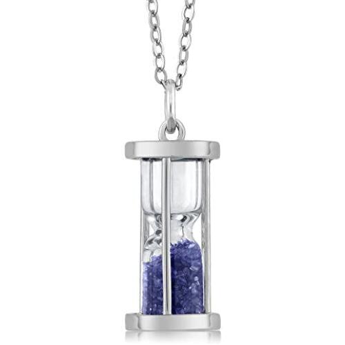 Gem Stone King 925 Sterling Silver Sapphire Dust Hourglass Pendant Necklace 0.75 Cttw Gemstone Birthstone with 18 Inch Silver Chain