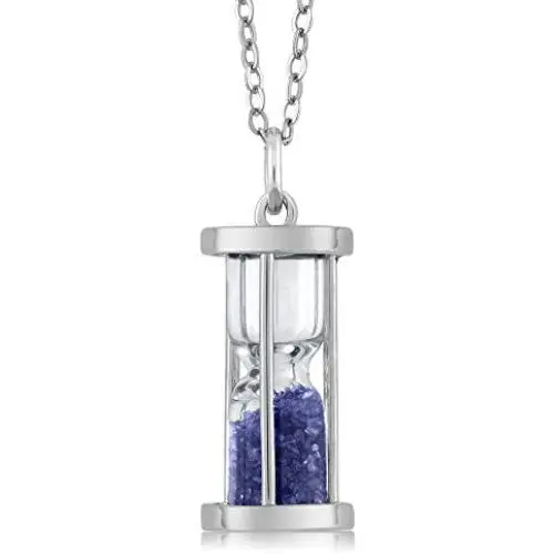 Gem Stone King 925 Sterling Silver Sapphire Dust Hourglass Pendant Necklace 0.75 Cttw Gemstone Birthstone with 18 Inch Silver Chain Gem Stone King 925 Sterling Silver Sapphire Dust Hourglass Pendant Necklace 0.75 Cttw Gemstone Birthstone with 18 Inch Silver Chain