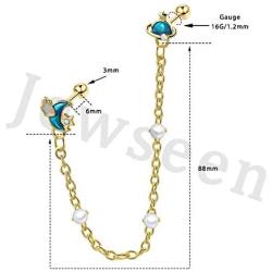Jewseen Cartilage Chain Earrings Moon Ear Cuff Planet Cartilage Piercing Double Piercing Earrings for Women and Girls Jewelry Gift