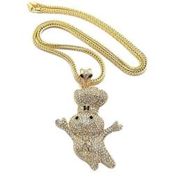 BLINGFACTORY Hip Hop Iced Large Doughboy Pendant & 4mm 36'' Franco Chain Necklace