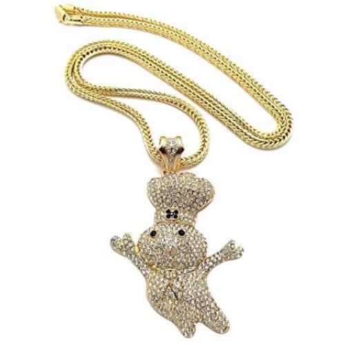 BLINGFACTORY Hip Hop Iced Large Doughboy Pendant & 4mm 36'' Franco Chain Necklace