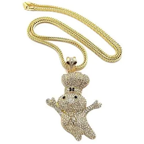 BLINGFACTORY Hip Hop Iced Large Doughboy Pendant & 4mm 36'' Franco Chain Necklace BLINGFACTORY Hip Hop Iced Large Doughboy Pendant & 4mm 36'' Franco Chain Necklace