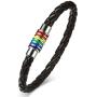 Nanafast Titanium Stainless Steel Magnet Rainbow LGBT Pride Handmade Braided Bracelet PU Leather Weave Plaited Jewelry