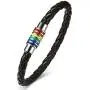 Nanafast Titanium Stainless Steel Magnet Rainbow LGBT Pride Handmade Braided Bracelet PU Leather Weave Plaited Jewelry