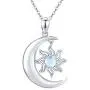 CUOKA MIRACLE Moon and Sun Necklace Sterling Silver Rainbow Moonstone Crescent Pendant Unisex Jewelry Gift for Women Men Teen Girlfriend
