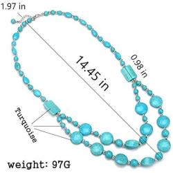 Campion Bohe Turquoises Layered Necklace Silver Beach Turquoise Necklaces Chain Beads Necklace Jewelry for Women and Girls