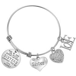 Lcbulu Sister Bracelet Sister Gifts from Sister - Side by Side or Miles Apart We are Sisters Connected by The Heart Bracelet for Sister from Sister