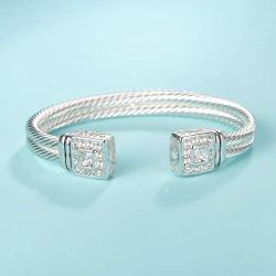 UNY Designer Inspired Jewelry Double Cable Wire Square CZ Antique Bangle Elegant Beautiful