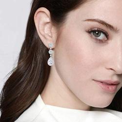 EVER FAITH 925 Sterling Silver Bridal Jewelry Prong White Cubic Zirconia Tear Drop Bride Dangle Earrings