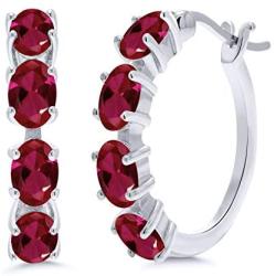 Gem Stone King 925 Sterling Silver Wine Red Created Ruby Earrings For Women (4.00 Ct Oval 6X4MM)