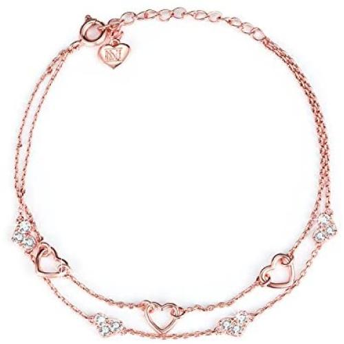 NINAMAID Love Heart Woman Jewelry Silver Infinity Adjustable Bracelet Rose Gold Plated Chain Anklets Gifts for Women Girl