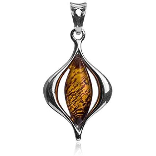 Amber Sterling Silver Marquise Pendant