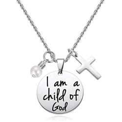 IDS Bible Verse Necklace I Am A Child of God Necklace - Baptism Gifts, Baby Shower, Godchild Gift Cross Necklace