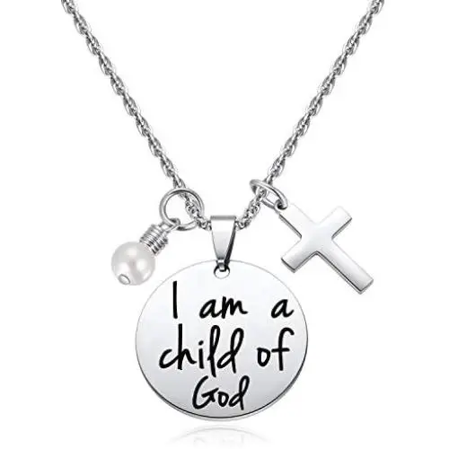 IDS Bible Verse Necklace I Am A Child of God Necklace - Baptism Gifts, Baby Shower, Godchild Gift Cross Necklace
