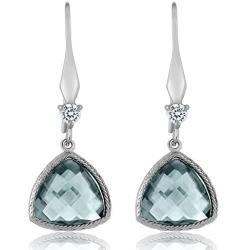 Gem Stone King 925 Sterling Silver Simulated Aquamarine Dangle Earrings For Women (5.75 Cttw Trillion Checkerboard Cut 12MM)