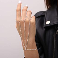 Chicque Punk Hand Chain Layered Finger Ring Claw Hand Bracelet Wedding Party Hand Jewelry for Women and Girls (Silver)