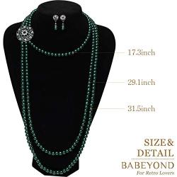 BABEYOND 1920s Gatsby Pearl Necklace Vintage Bridal Pearl Necklace Earrings Jewelry Set Multilayer Imitation Pearl Necklace with Brooch