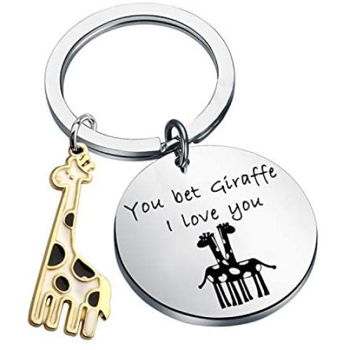 SEIRAA You Bet Giraffe I Love You Keychain Funny for Boyfriend Girlfriend Giraffe Lover Jewelry Friendship Keychain