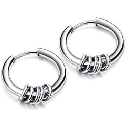 FANCIME Small Mens Hoop Earrings Huggie Cartilage Piercing Hip-hop Endless Circle Tiny Sleeper Hoop Earrings 14K Black/White/Yellow Gold Plated Jewelry For Men Boys Women Girls,13/15/20mm