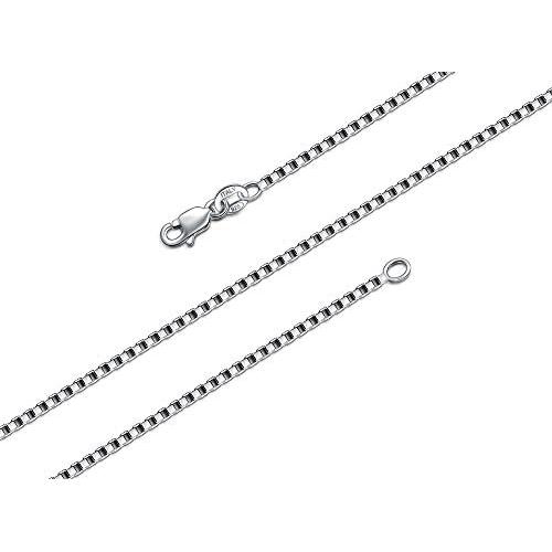BORUO 925 Sterling Silver Box Chain Necklace, 1mm 1.5mm Solid Italian Nickel-Free Lobster Claw Clasp 14-30 Inch