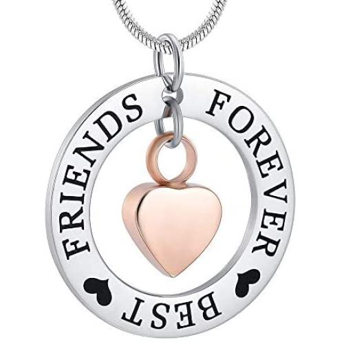 zeqingjw Heart Urn Necklace Cremation Jewelry for Ashes Stainless Steel Circle of Life Engraved Forever Best Friend Memorial Ashes Jewelry