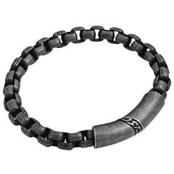 Geoffrey Beene Mens Stainless Steel Box Chain Bracelet with Magnetic Antique Design Clasp
