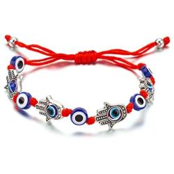 kelistom Kabbalah Multi Evil Eye Hamsa Hand Red String Bracelet for Protection and Luck, Handmade String Bracelets for Women Men Teens, 1/2 PCS/Pack
