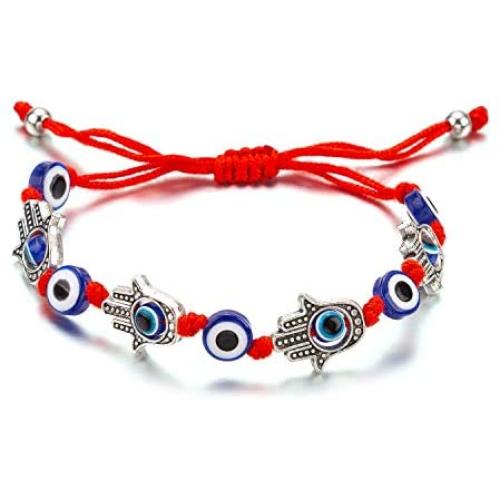 kelistom Kabbalah Multi Evil Eye Hamsa Hand Red String Bracelet for Protection and Luck, Handmade String Bracelets for Women Men Teens, 1/2 PCS/Pack
