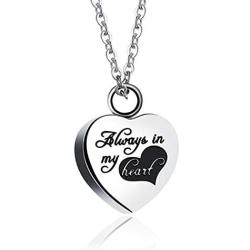 Casa De Novia Always in My Heart Cremation Jewelry Rose Gold Stainless Steel Keepsake Memorial Urn Ash Necklace
