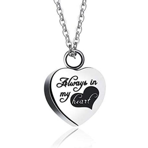 Casa De Novia Always in My Heart Cremation Jewelry Rose Gold Stainless Steel Keepsake Memorial Urn Ash Necklace