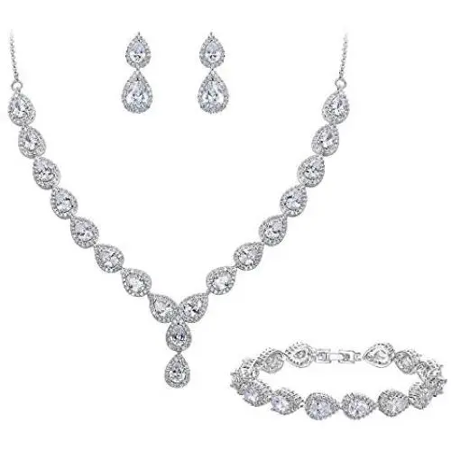 BriLove Womens Wedding Bridal Teardrop CZ Infinity Figure 8 Y-Necklace Tennis Bracelet Dangle Earrings Set BriLove Womens Wedding Bridal Teardrop CZ Infinity Figure 8 Y-Necklace Tennis Bracelet Dangle Earrings Set